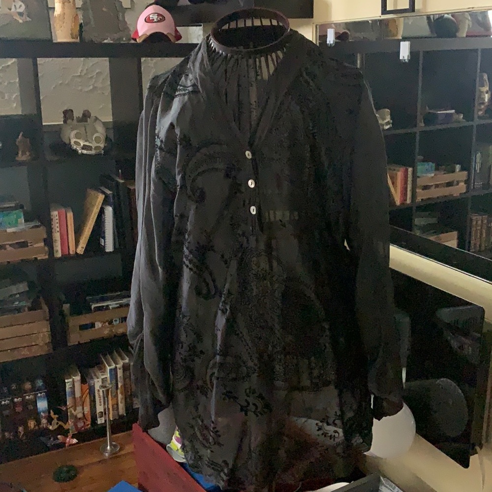 Black sheer silky blouse